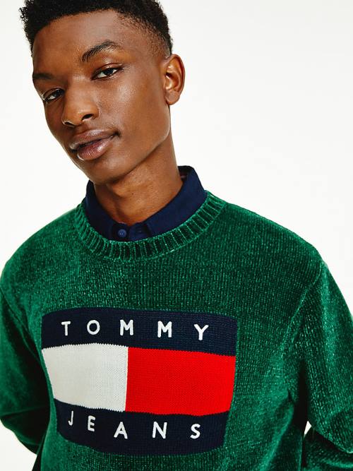 Tommy Hilfiger Intarsia Flag Relaxed Fit Jumper Truien Heren Groen | TH698ZXP