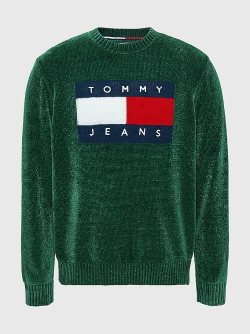 Tommy Hilfiger Intarsia Flag Relaxed Fit Jumper Truien Heren Groen | TH698ZXP