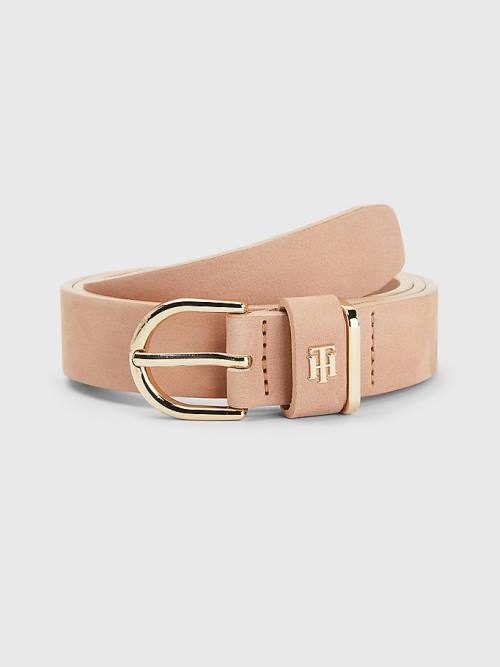 Tommy Hilfiger Interlock Plaque Leren Riemen Dames Beige | TH192ZAE