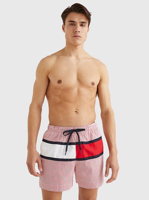 Tommy Hilfiger Ithaca Stripe Colour-Blocked Mid Length Shorts Zwemkleding Heren Rood | TH076CZR