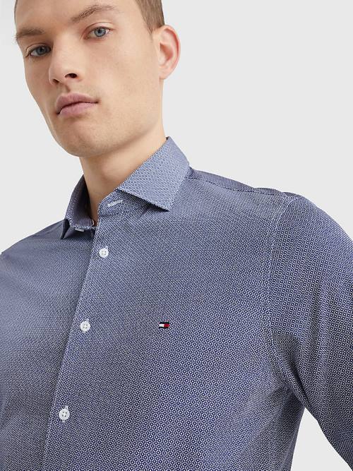 Tommy Hilfiger Jersey Geometric Slim Fit Overhemd Heren Blauw | TH152ZOK