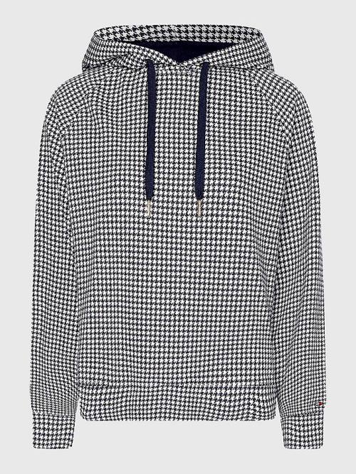 Tommy Hilfiger Katoenen Houndstooth Jacquard Regular Fit Hoodie Dames Blauw | TH245DRM