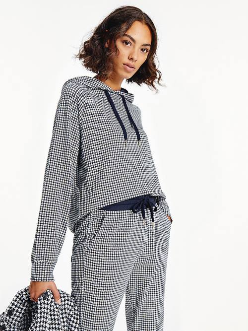 Tommy Hilfiger Katoenen Houndstooth Jacquard Regular Fit Hoodie Dames Blauw | TH245DRM