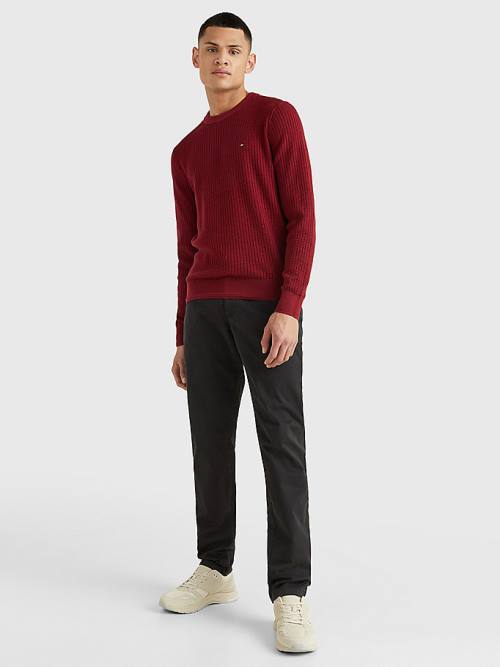 Tommy Hilfiger Knitted Grid Check Crew Neck Jumper Truien Heren Rood | TH148NGK