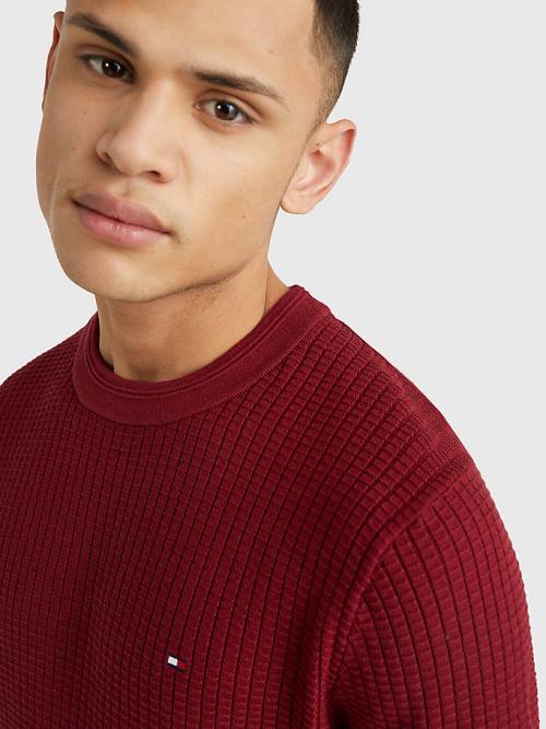 Tommy Hilfiger Knitted Grid Check Crew Neck Jumper Truien Heren Rood | TH148NGK