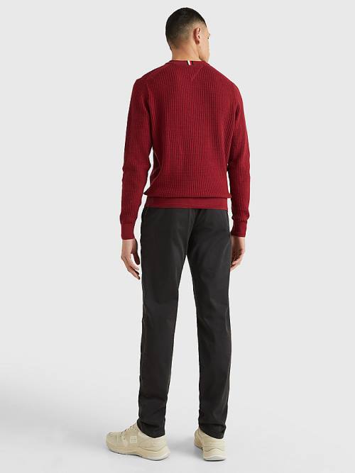 Tommy Hilfiger Knitted Grid Check Crew Neck Jumper Truien Heren Rood | TH148NGK