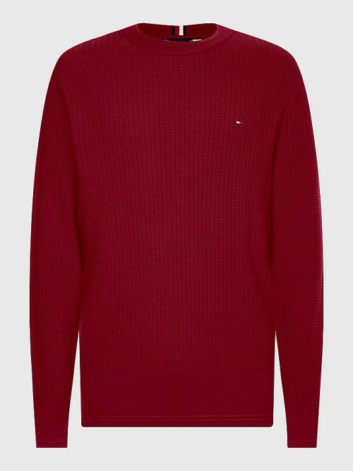 Tommy Hilfiger Knitted Grid Check Crew Neck Jumper Truien Heren Rood | TH148NGK