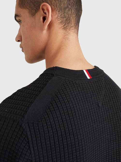 Tommy Hilfiger Knitted Grid Check Crew Neck Jumper Truien Heren Zwart | TH327FEK