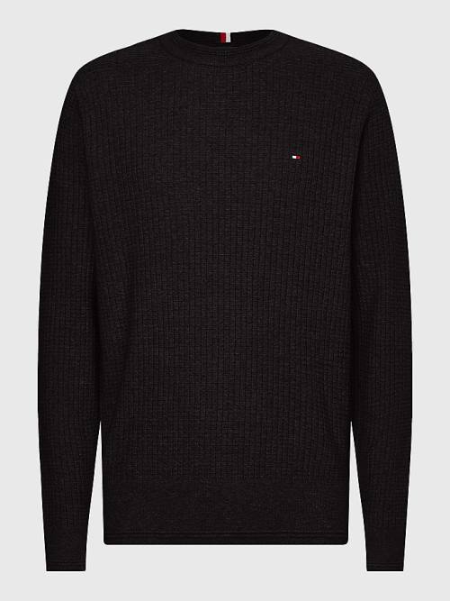 Tommy Hilfiger Knitted Grid Check Crew Neck Jumper Truien Heren Zwart | TH327FEK