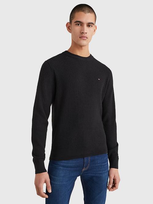 Tommy Hilfiger Knitted Grid Check Crew Neck Jumper Truien Heren Zwart | TH327FEK