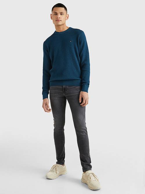 Tommy Hilfiger Knitted Grid Check Crew Neck Jumper Truien Heren Blauw | TH371GZB