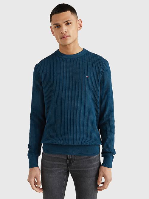 Tommy Hilfiger Knitted Grid Check Crew Neck Jumper Truien Heren Blauw | TH371GZB