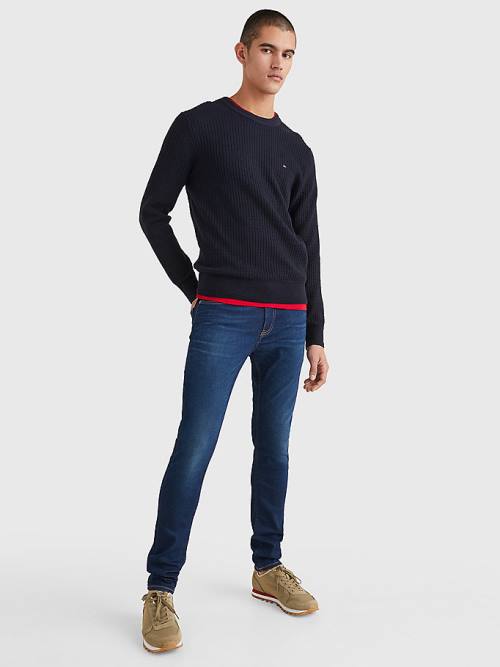 Tommy Hilfiger Knitted Grid Check Crew Neck Jumper Truien Heren Blauw | TH423NQL