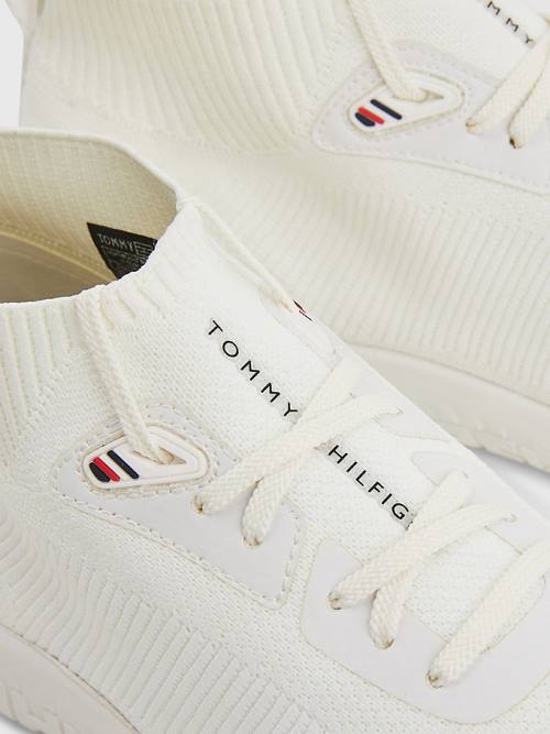 Tommy Hilfiger Knitted Runner High-Top Sneakers Heren Wit | TH214VTP