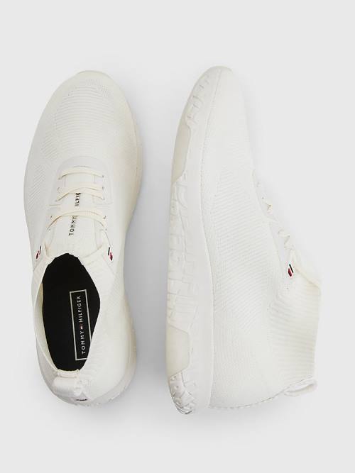 Tommy Hilfiger Knitted Runner High-Top Sneakers Heren Wit | TH214VTP