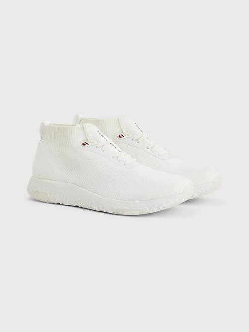 Tommy Hilfiger Knitted Runner High-Top Sneakers Heren Wit | TH214VTP