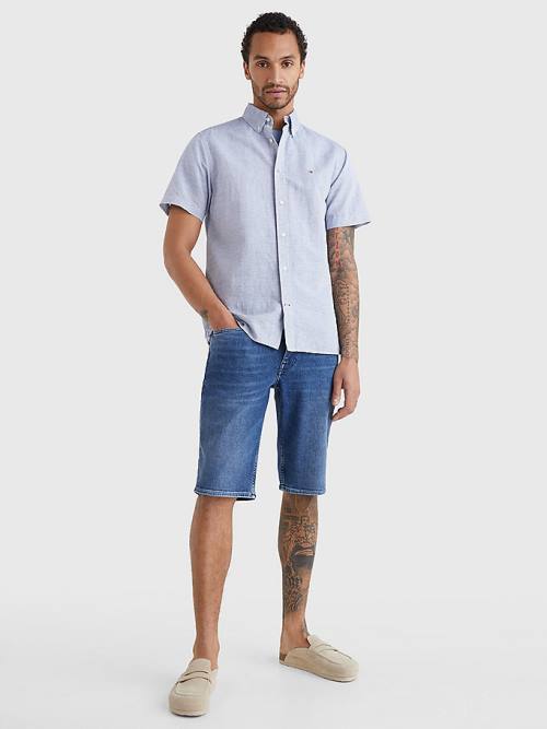 Tommy Hilfiger Kort Sleeve Tapered Regular Fit Overhemd Heren Blauw | TH394AZH