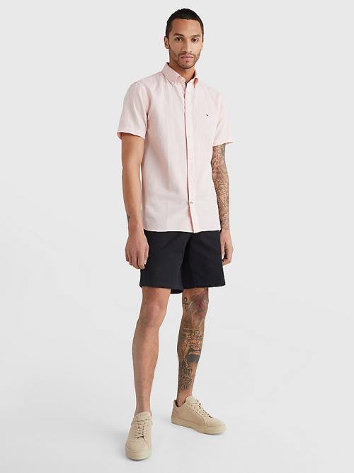 Tommy Hilfiger Kort Sleeve Tapered Regular Fit Overhemd Heren Roze | TH651YWG