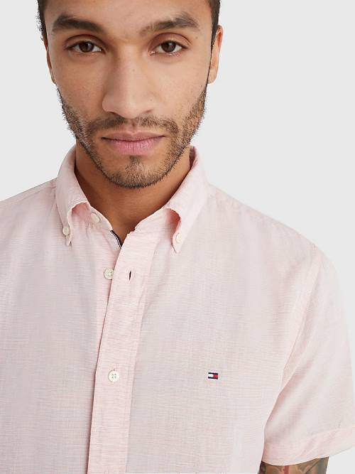 Tommy Hilfiger Kort Sleeve Tapered Regular Fit Overhemd Heren Roze | TH651YWG