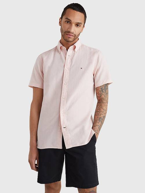 Tommy Hilfiger Kort Sleeve Tapered Regular Fit Overhemd Heren Roze | TH651YWG