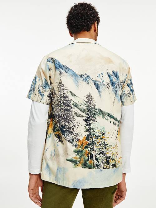 Tommy Hilfiger Landscape Print Regular Kort Sleeve Overhemd Heren Beige | TH420XCN