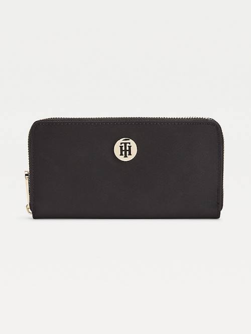 Tommy Hilfiger Large Zip-Around Recycled Portefeuille Dames Zwart | TH917OGW