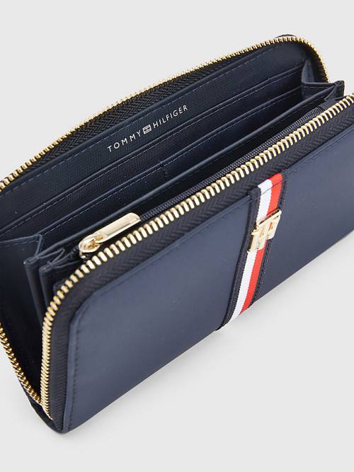 Tommy Hilfiger Large Zip-Around Signature Portefeuille Dames Blauw | TH018USL