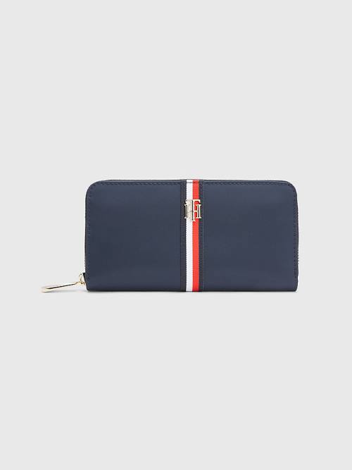 Tommy Hilfiger Large Zip-Around Signature Portefeuille Dames Blauw | TH018USL