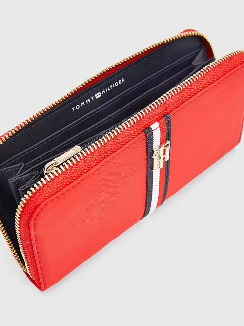 Tommy Hilfiger Large Zip-Around Signature Portefeuille Dames Rood | TH928IQY