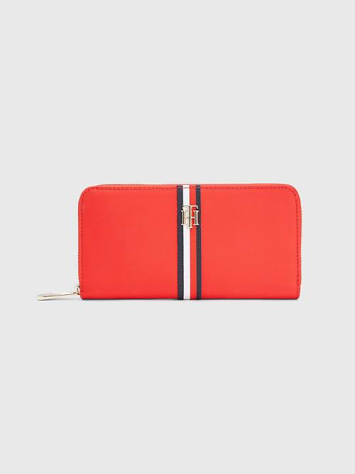 Tommy Hilfiger Large Zip-Around Signature Portefeuille Dames Rood | TH928IQY