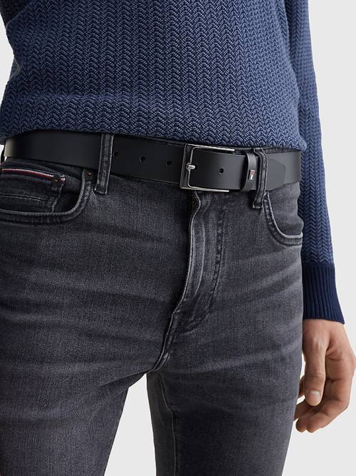 Tommy Hilfiger Layton Adjustable Organic Leren Riemen Heren Zwart | TH738IYS