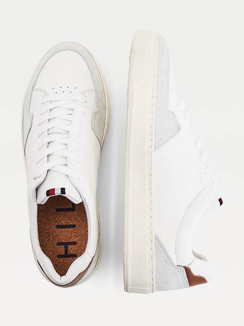 Tommy Hilfiger Leren And Suede Cupsole Sneakers Heren Wit | TH428INC