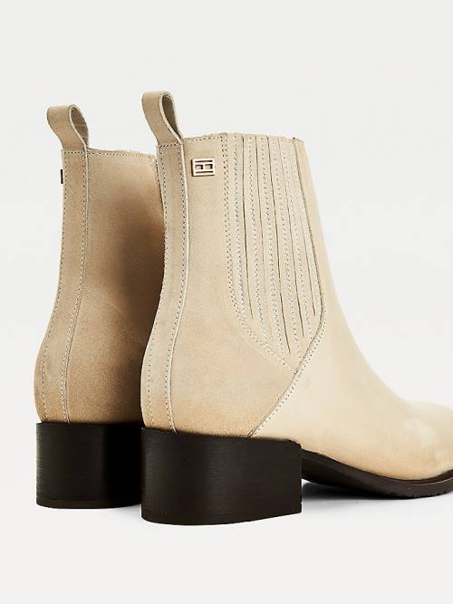 Tommy Hilfiger Leren And Suede Zip-Up Ankle Laarzen Dames Beige | TH079FIT