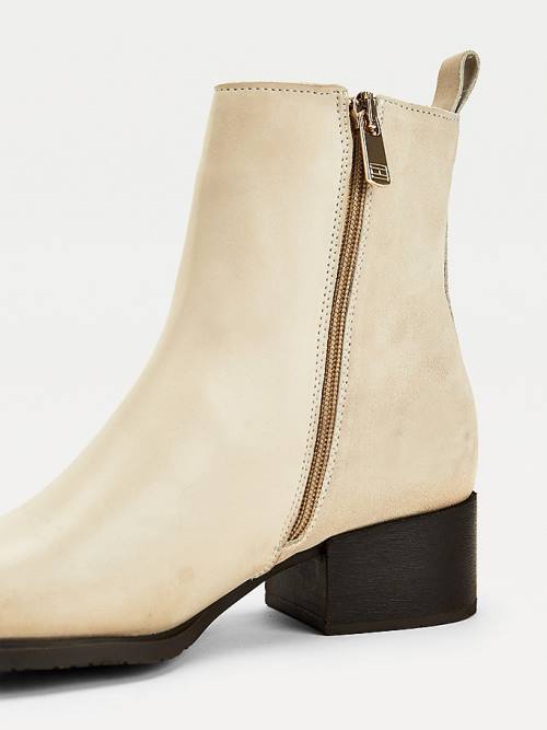 Tommy Hilfiger Leren And Suede Zip-Up Ankle Laarzen Dames Beige | TH079FIT