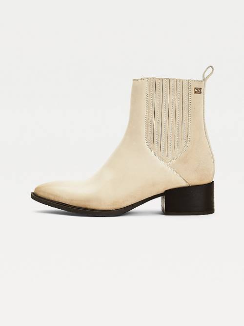 Tommy Hilfiger Leren And Suede Zip-Up Ankle Laarzen Dames Beige | TH079FIT