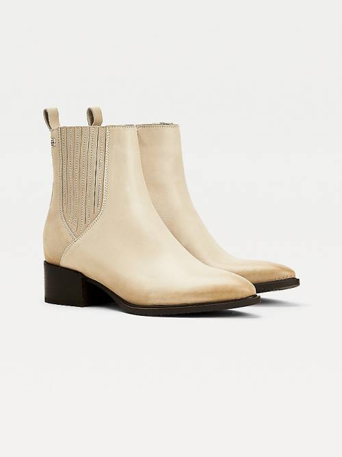 Tommy Hilfiger Leren And Suede Zip-Up Ankle Laarzen Dames Beige | TH079FIT