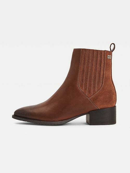 Tommy Hilfiger Leren And Suede Zip-Up Ankle Laarzen Dames Bruin | TH569LDO