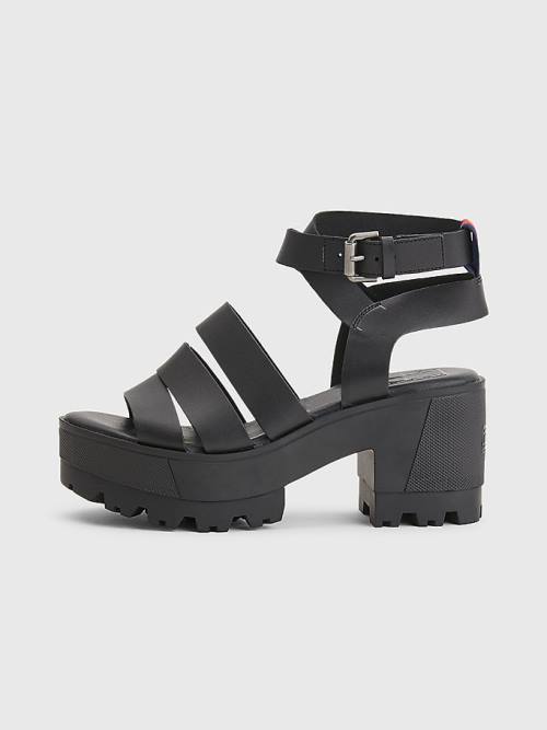 Tommy Hilfiger Leren Block Heel Sandalen Dames Zwart | TH319CTW