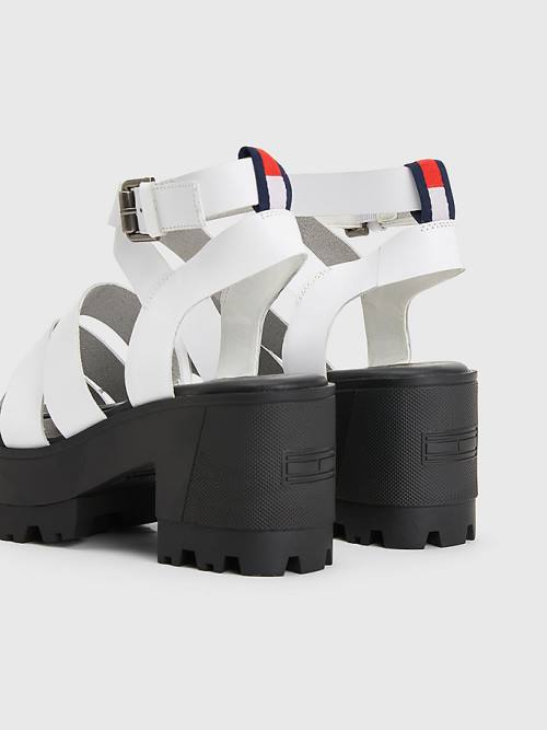 Tommy Hilfiger Leren Block Heel Sandalen Dames Wit | TH328GNE