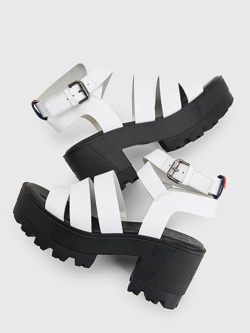 Tommy Hilfiger Leren Block Heel Sandalen Dames Wit | TH328GNE