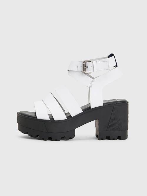 Tommy Hilfiger Leren Block Heel Sandalen Dames Wit | TH328GNE