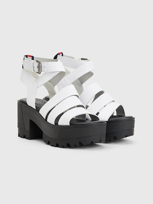 Tommy Hilfiger Leren Block Heel Sandalen Dames Wit | TH328GNE