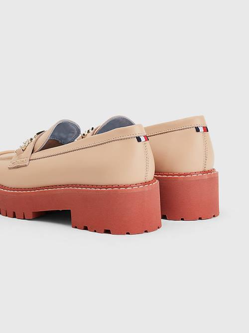 Tommy Hilfiger Leren Chain Chunky Loafers Dames Beige | TH170PGD