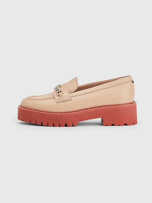 Tommy Hilfiger Leren Chain Chunky Loafers Dames Beige | TH170PGD