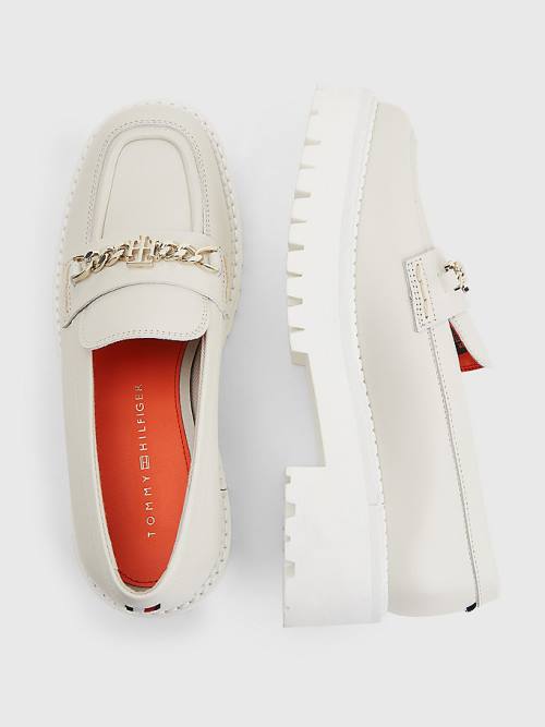 Tommy Hilfiger Leren Chain Chunky Loafers Dames Beige | TH614ZKR