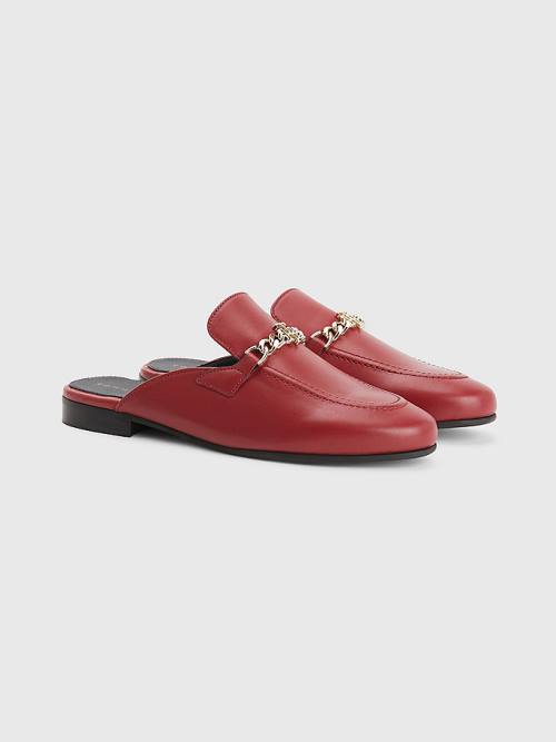 Tommy Hilfiger Leren Chain Mule Loafers Dames Rood | TH028CJP