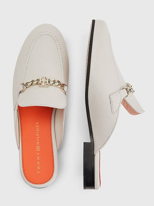 Tommy Hilfiger Leren Chain Mule Loafers Dames Beige | TH514ZED