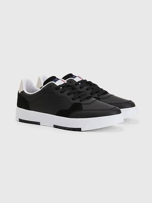 Tommy Hilfiger Leren Cupsole Sneakers Heren Zwart | TH829BOK