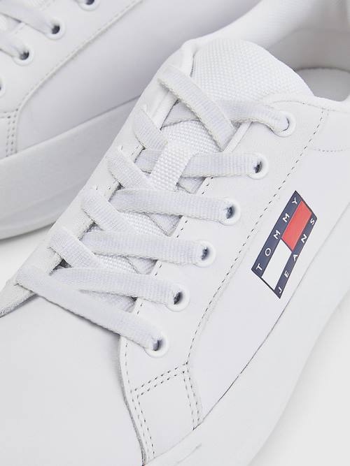 Tommy Hilfiger Leren Flatform Sneakers Dames Wit | TH045SAX