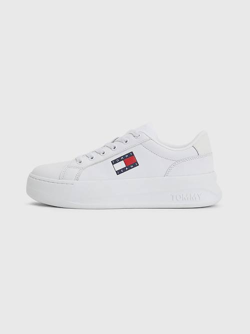 Tommy Hilfiger Leren Flatform Sneakers Dames Wit | TH045SAX